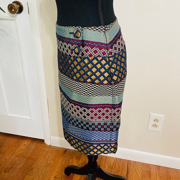 Anthropologie Maeve Audra Jacquard Metallic Geometric Tribal Mini Skirt Size 6 - Picture 5 of 8